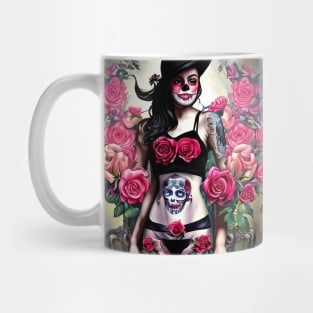 Tattooed Goth Pin Up Girl with Roses Mug